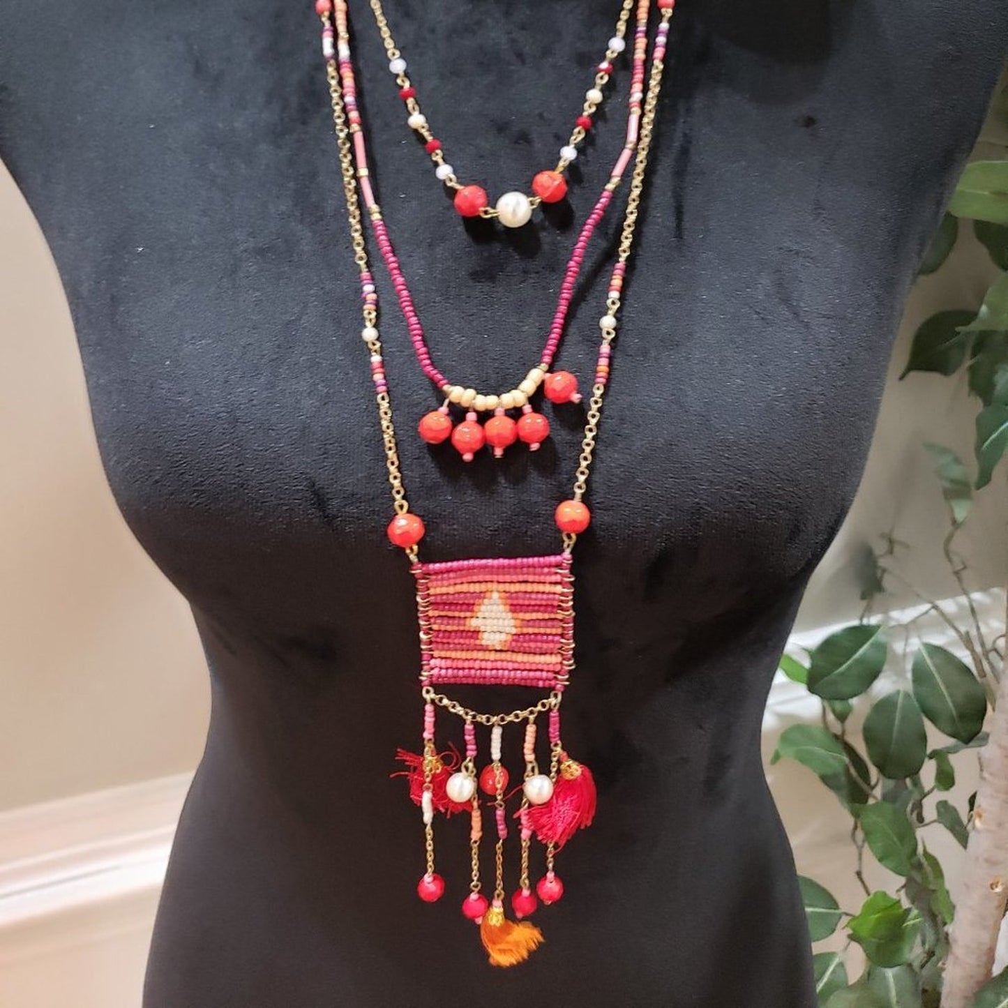 Womens Fashions Multicolor Beaded Teardrop Necklace Jewelry w/ Lobster Clasp