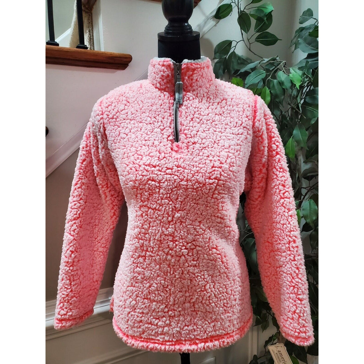 j. America Women's Pink Polyester Long Sleeve 1/3 Zip Casual Sweater Size Small
