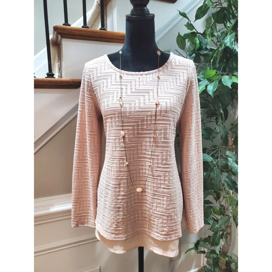 The Limited Women's Beige Polyester Round Neck Long Sleeve Casual Top Blouse L