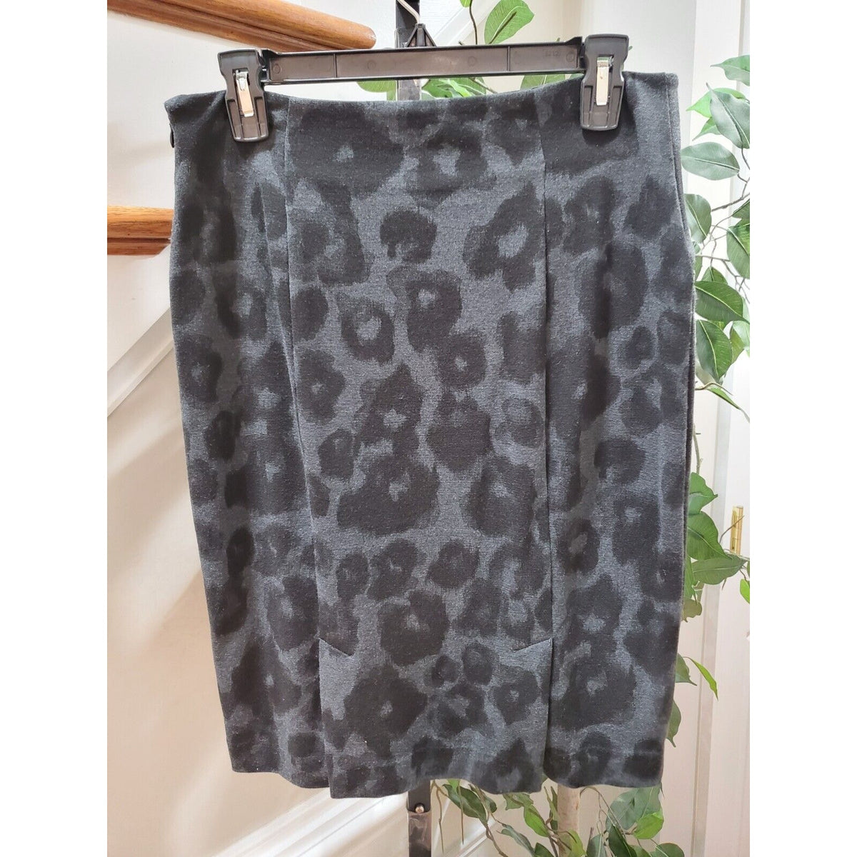 Michael Kors Womens Gray Leopard Print Polyester Side Zipper Pencil Skirt Size 6