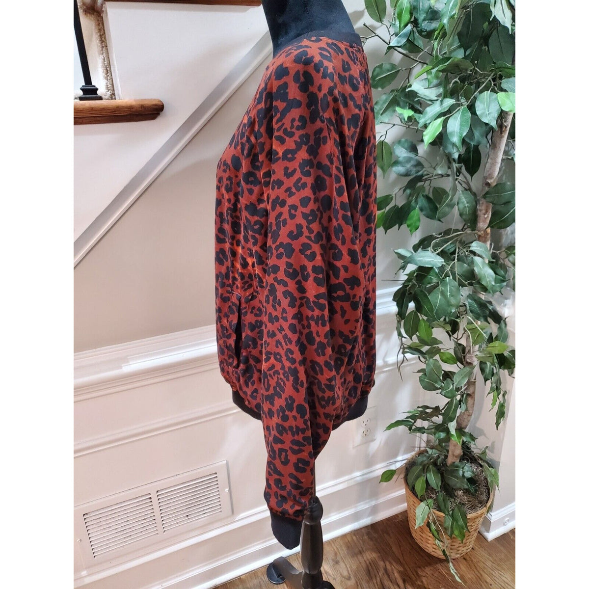 Beachlunchlounge Womens Red & Black Leopard Print Full Zip Front Jacket Size XL