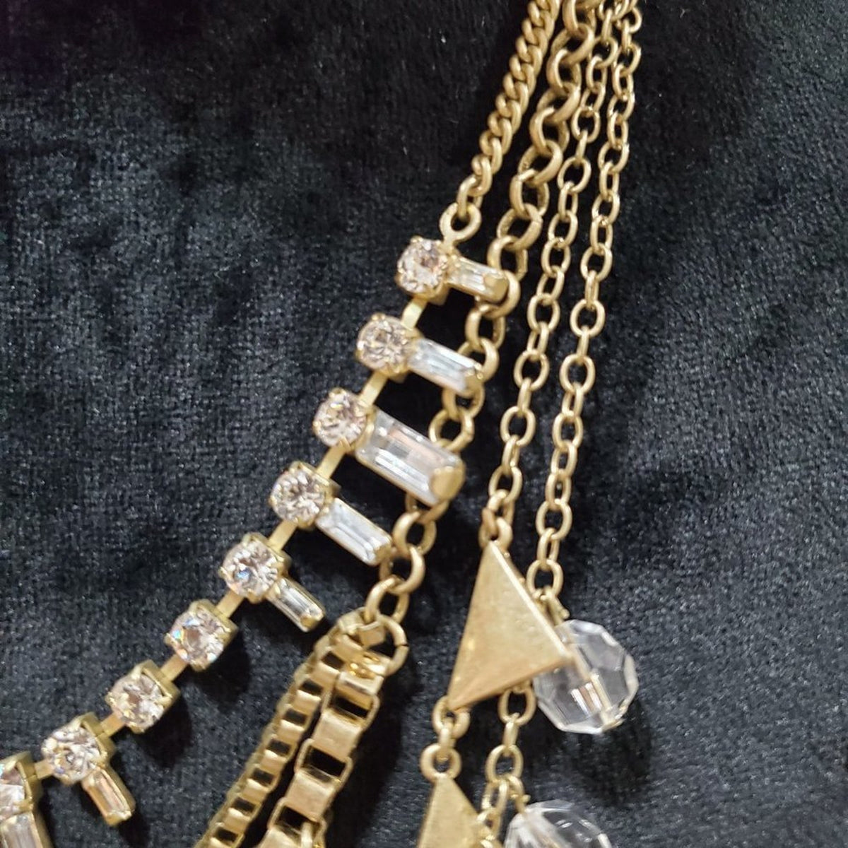 Womens Gold & Crystal Beaded Layered Statement Necklace