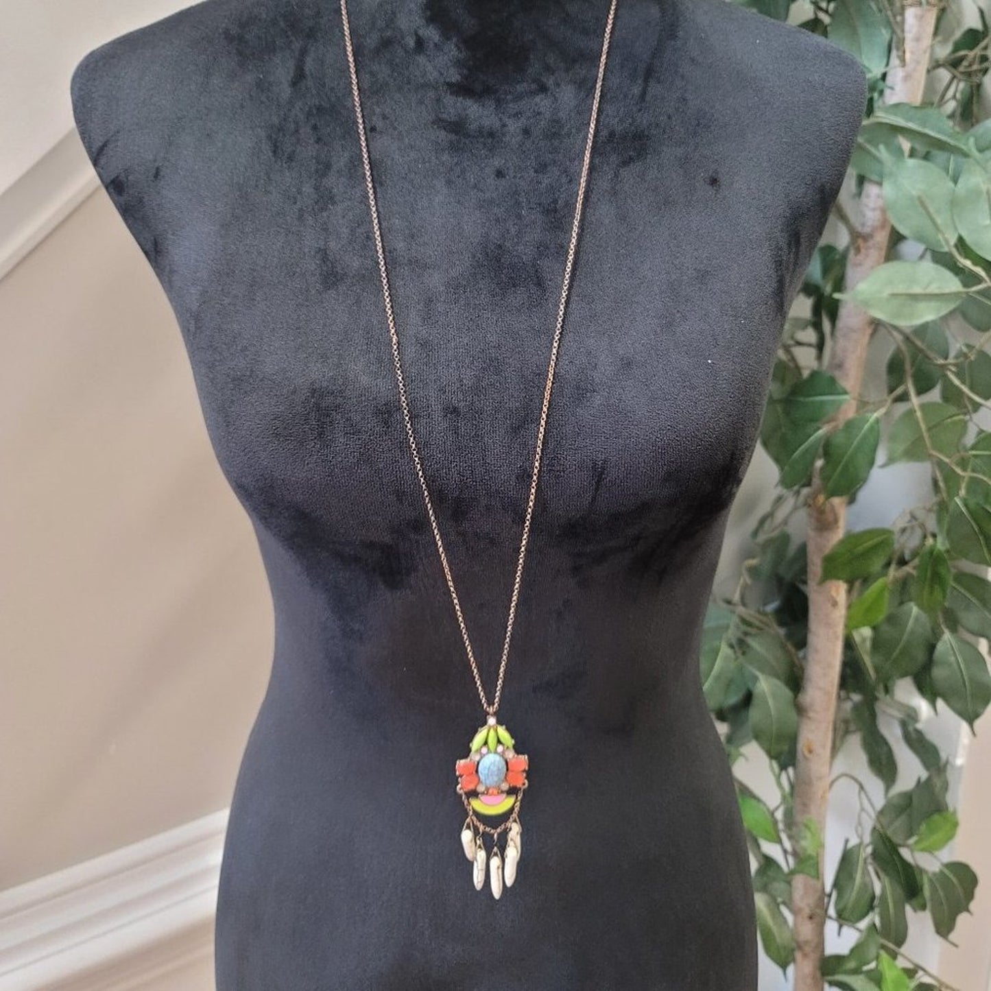 Women's Colorful Shiny Gold Color Long Plant Necklace