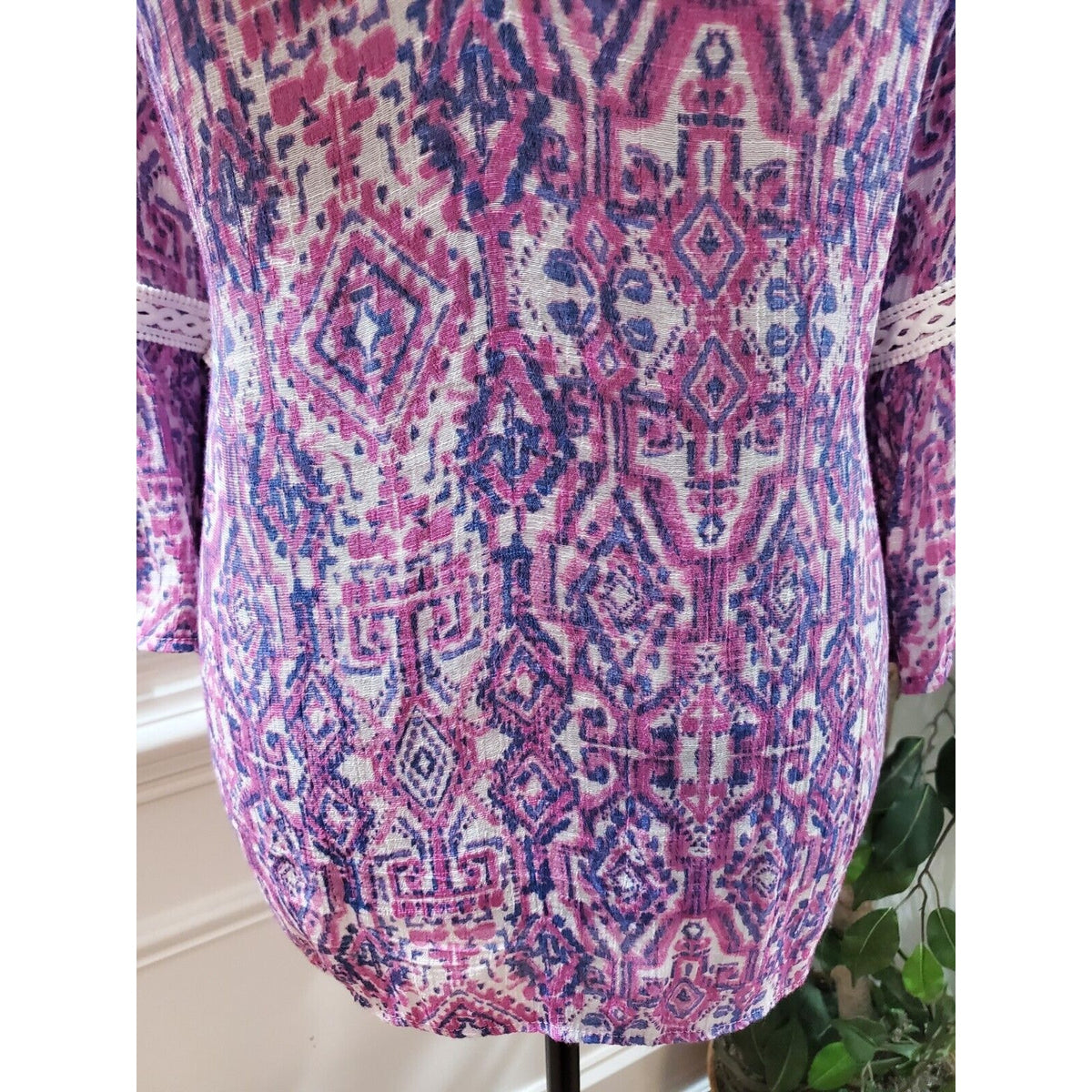 New Directions Women Purple Polyester V-Neck Long Sleeve Casual Top Blouse Large