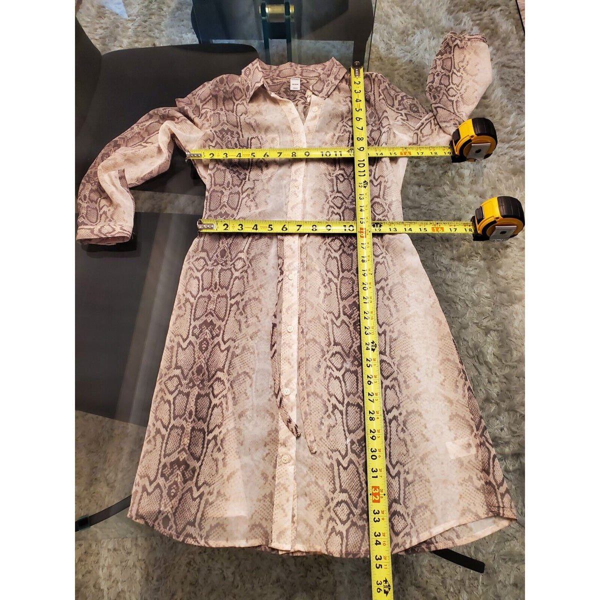 Old Navy Women's Snake Skin Print Button Front Drawstring Waist Shirt Dress XS