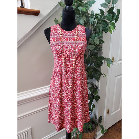 Loft Women's Multicolor Rayon Round Neck Sleeveless Knee Length Dress Size XS