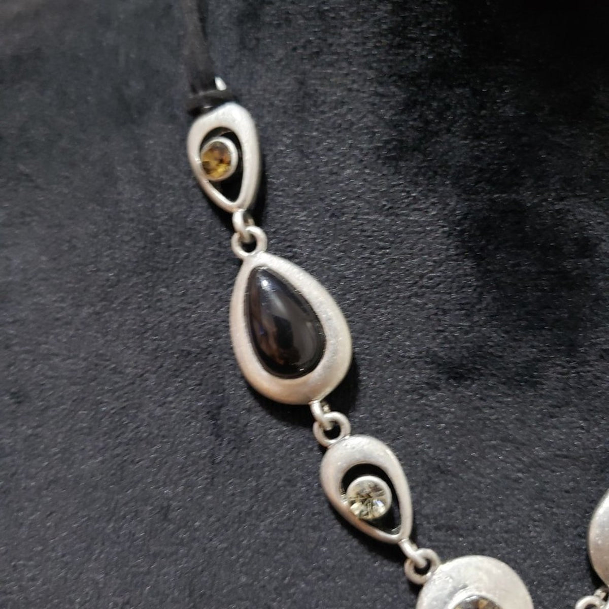 Lia Sophia Womens Nickel Tone Black Suede Crystal Night Moves Teardrop Necklace