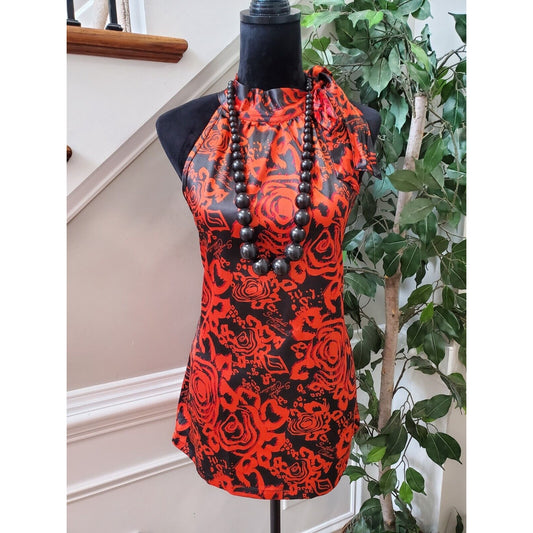 Soutlpole Collection Women's Black Floral Halter Neck Sleeveless Top Blouse XL