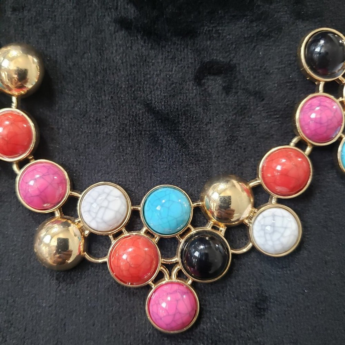 Women's Multicolor Faceted Round Beads Gold Bib Statement Collar Necklace