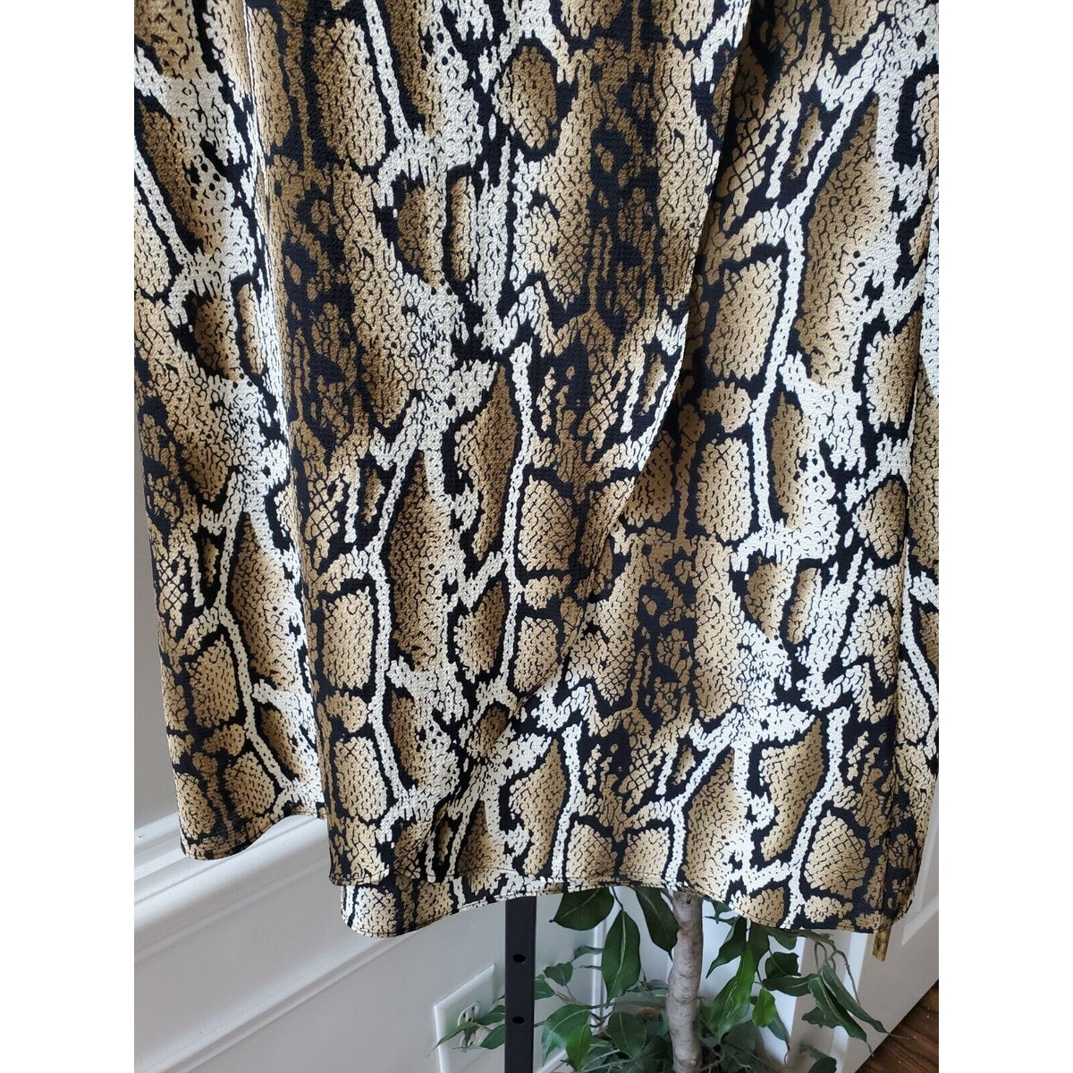 Como Vintage Brown Snakeskin Print Polyester A-Line Drawstring Long Skirt Size S