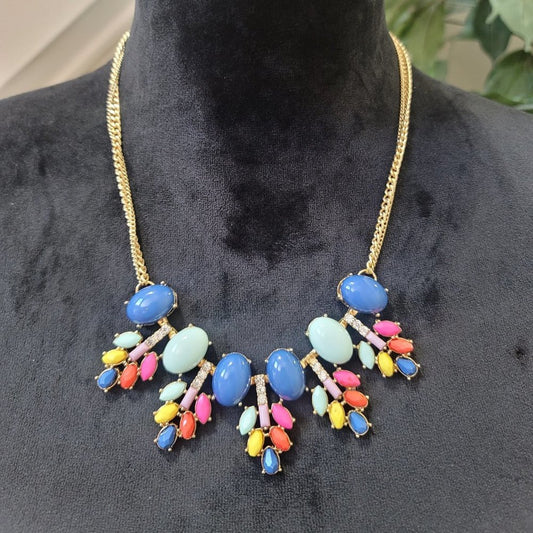 Women's Multicolor Oval Link Beaded Chunky Statement Jewelry Necklace