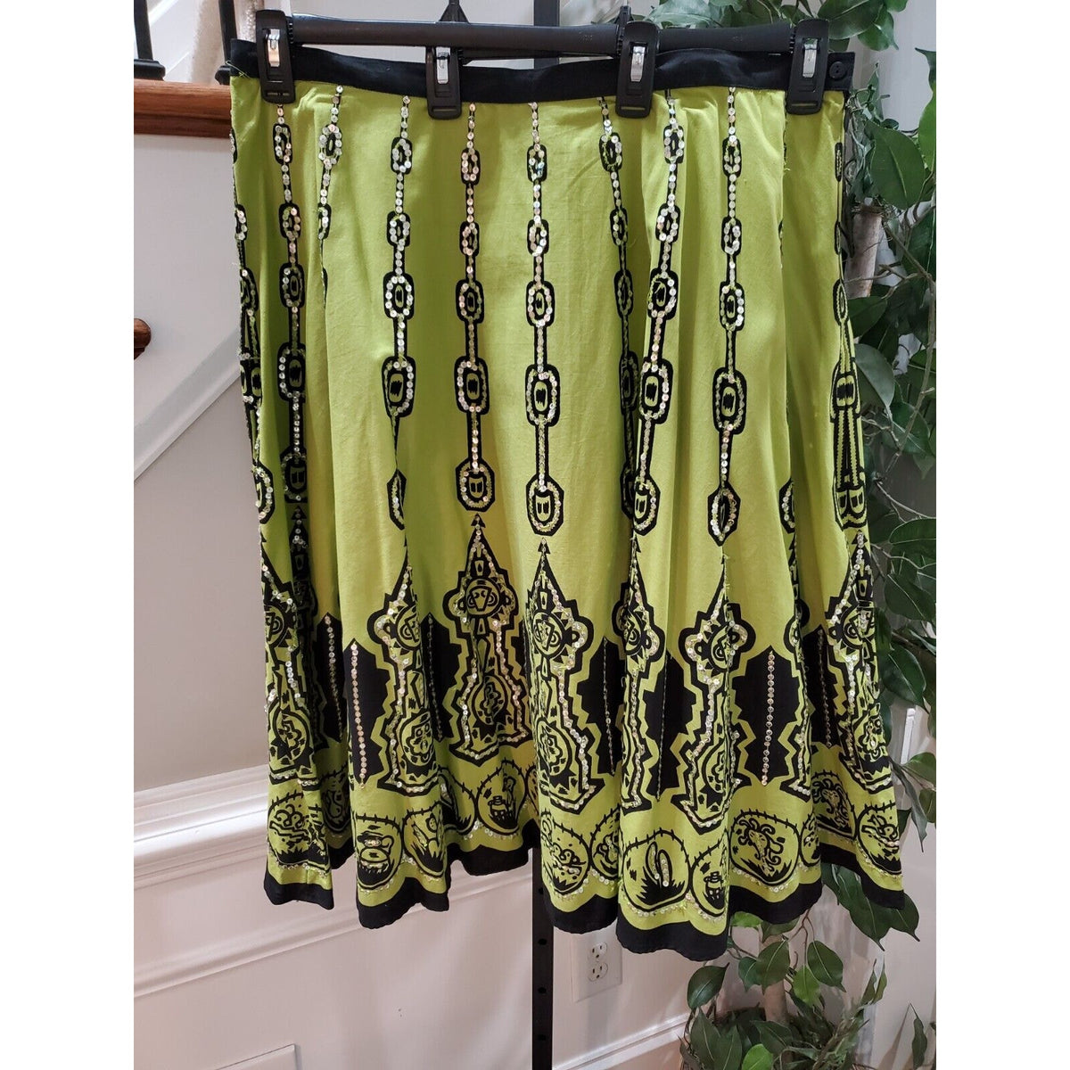 NY Collection Women Green Black Cotton A-Line Zipper Waist Knee Length Skirt 2X