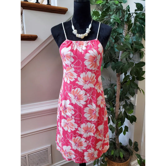 Hollister Women Pink Floral Viscose Halter Neck Sleeveless Knee Length Dress M