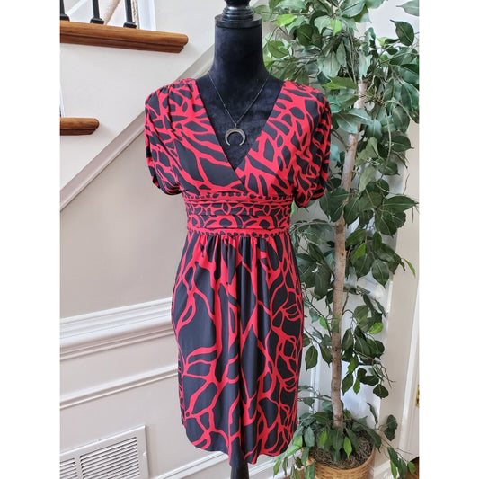 Muse Women's Black & Red Polyester Round Neck Short Sleeve Knee Length Dress 2