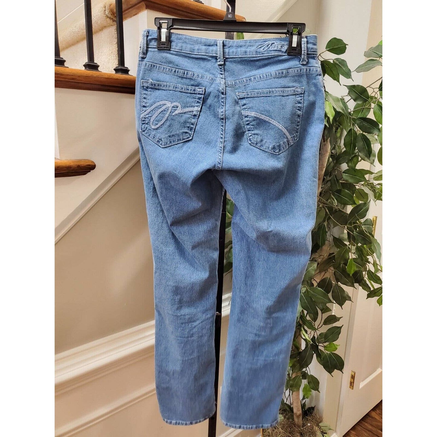 PZI Women's Blue Denim Cotton Mid Rise Straight Jeans Casual Pants Size 8 Short