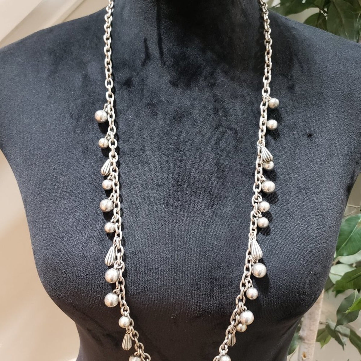 Womens Fashion Silver Tone Beads Long Necklace with Lobster Clasp