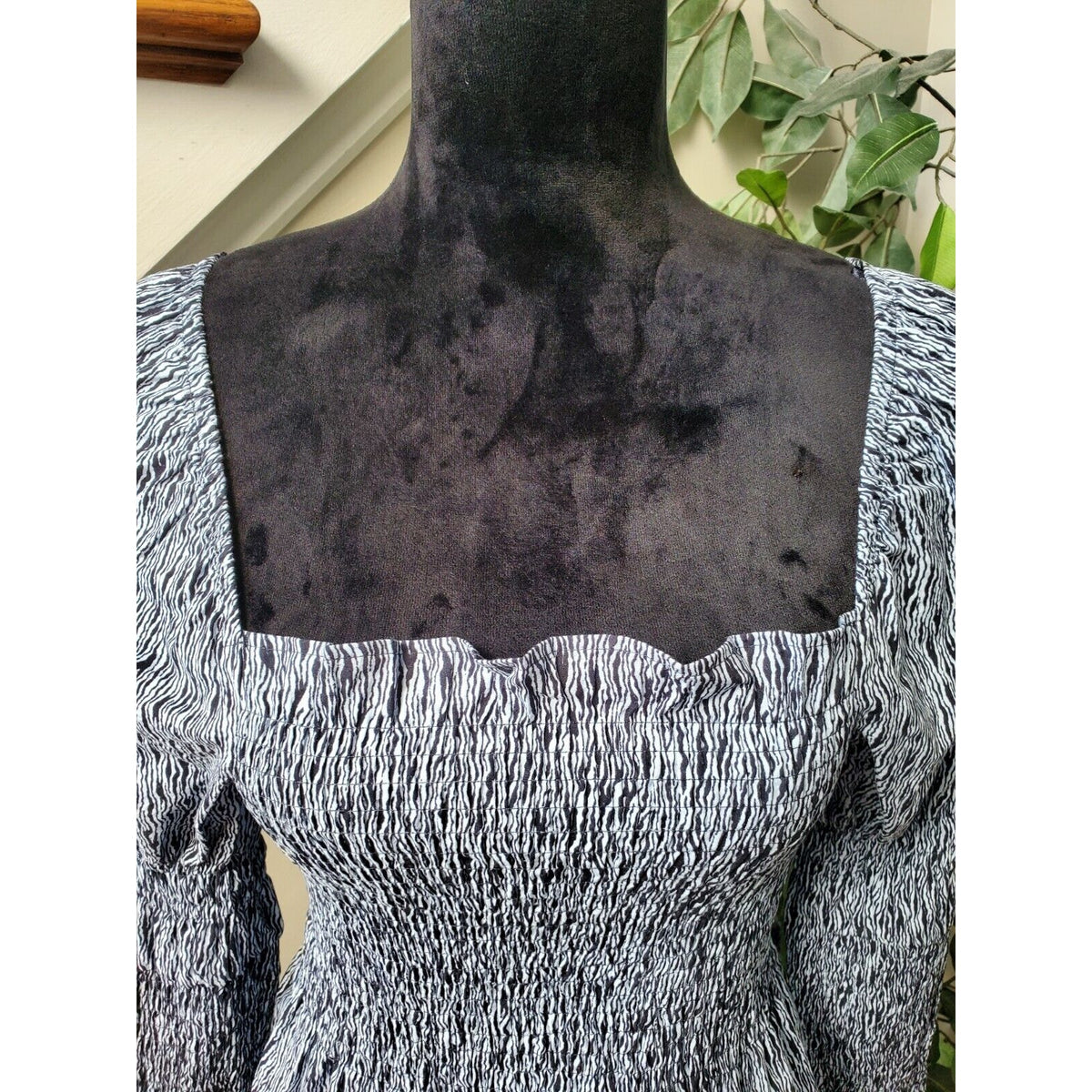 Top Shop Women Gray 100% Cotton Square Neck Long Sleeve Casual Top Blouse Size 4
