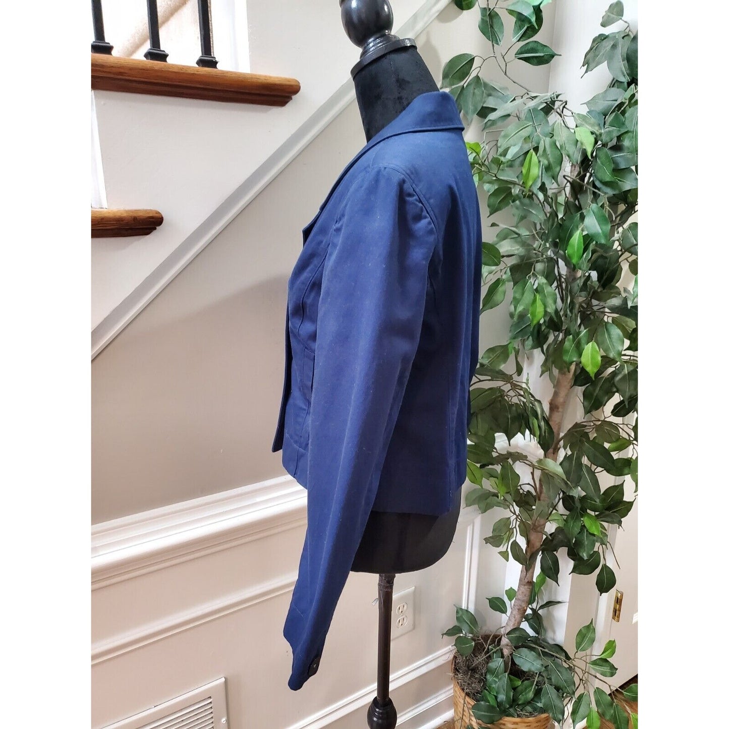 Isaac Mizrahi Women's Blue Cotton Double Breasted Long Sleeve Jacket Blazer 12