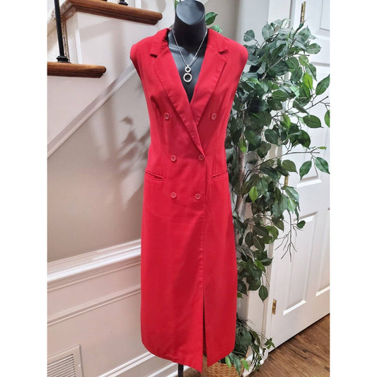 Metro Style Women's Red Polyester V-Neck Sleeveless Long Maxi Dress Size 10