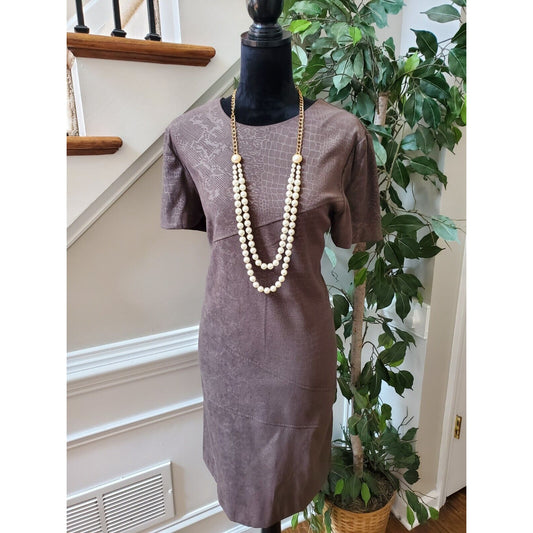 Sag Harbor Vintage Brown Short Sleeve Round Neck Knee Length Dress Petite 14