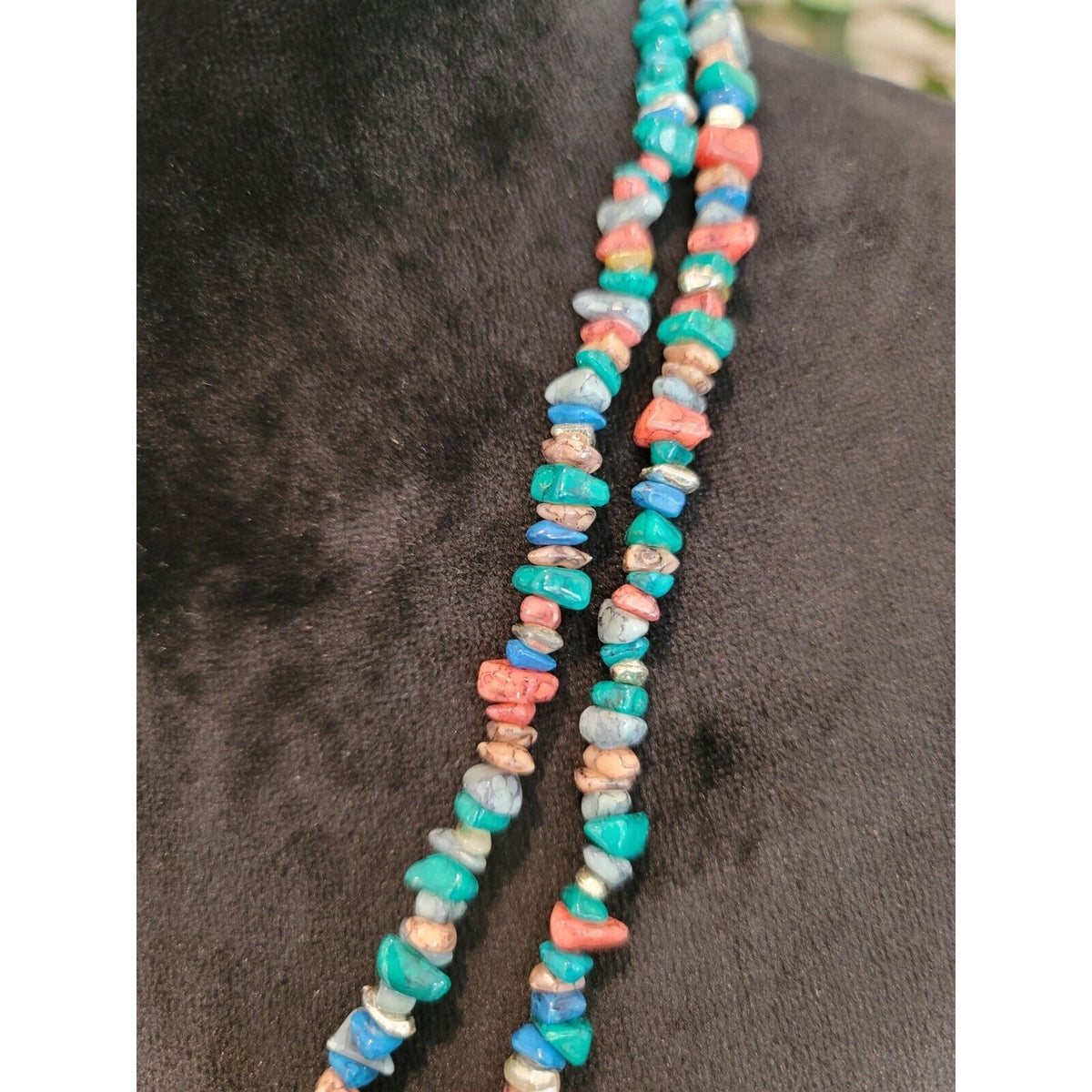 Womens Fashion Double Strand Multicolor Gemstone Necklace Beads Jewelry