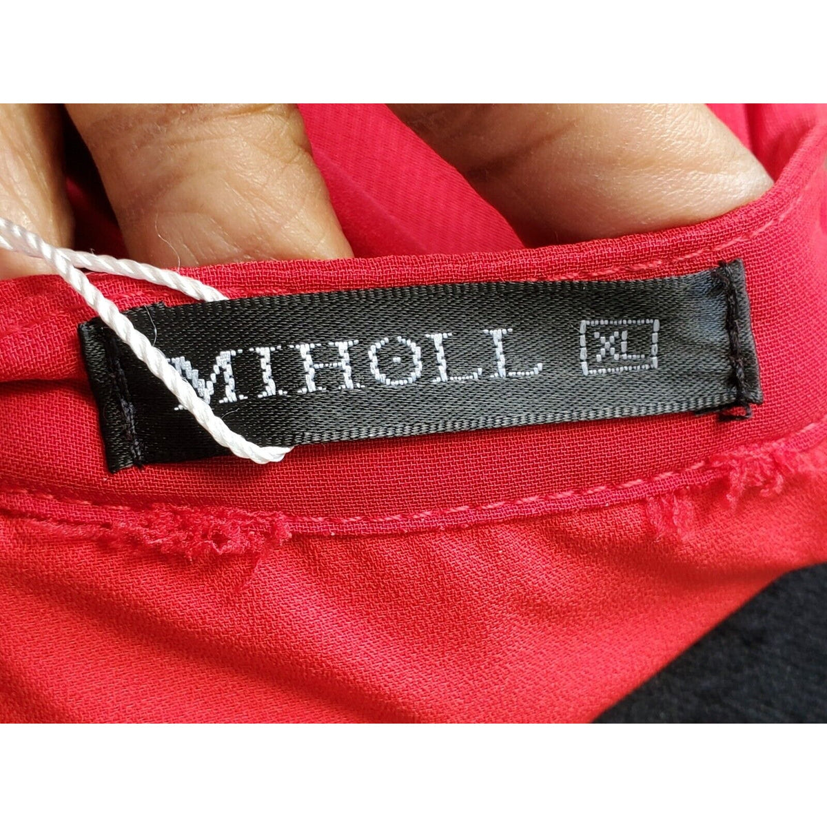 Miholl Red Pom Pom Babydoll Polyester V-Neck Short Sleeve Dress X-Large