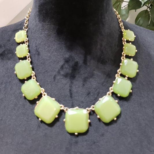 Womens Large Faceted Green Stone Statement Necklace
