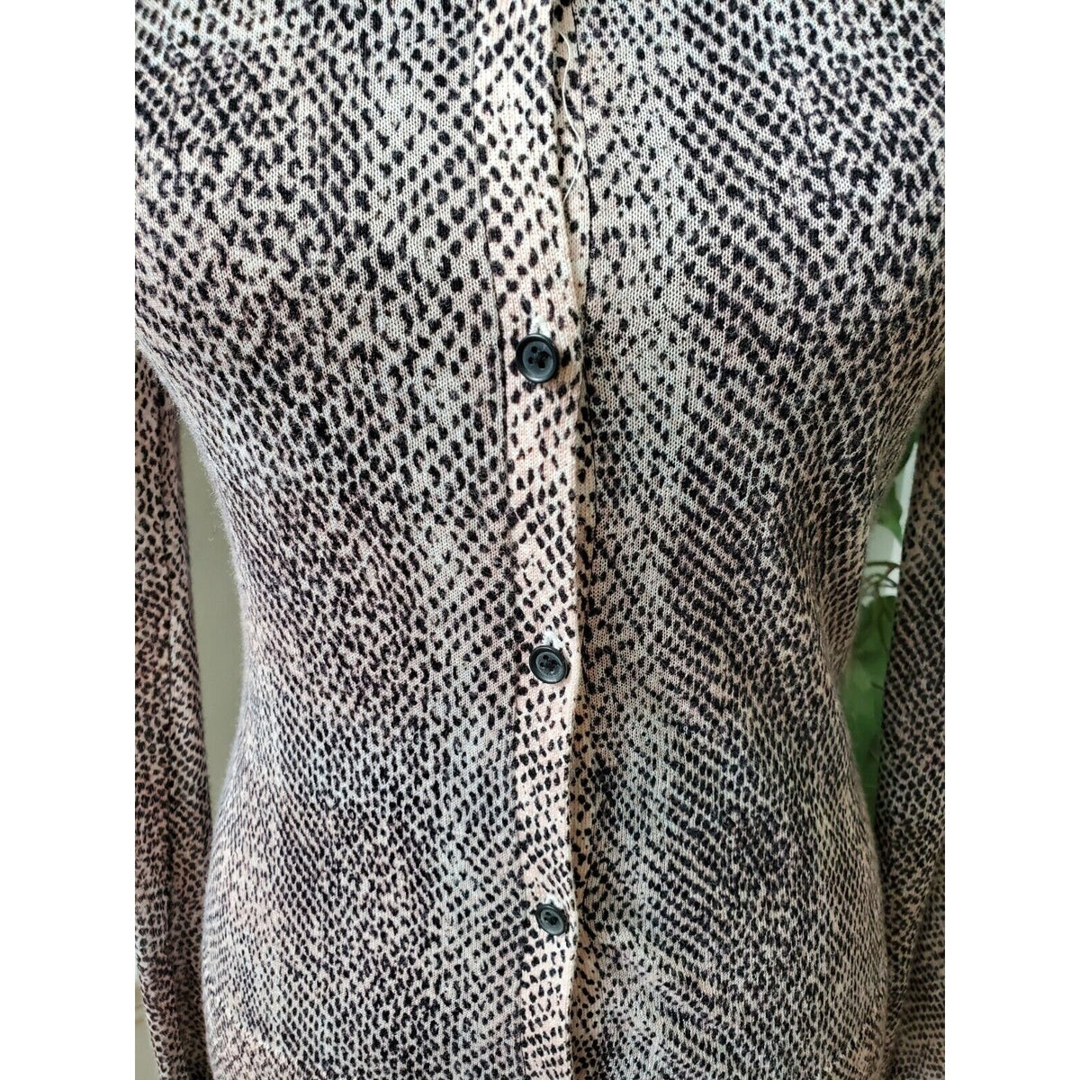 Loft Women Animal Print Beige & Black Ramie Long Sleeve Button Front Cardigan XS