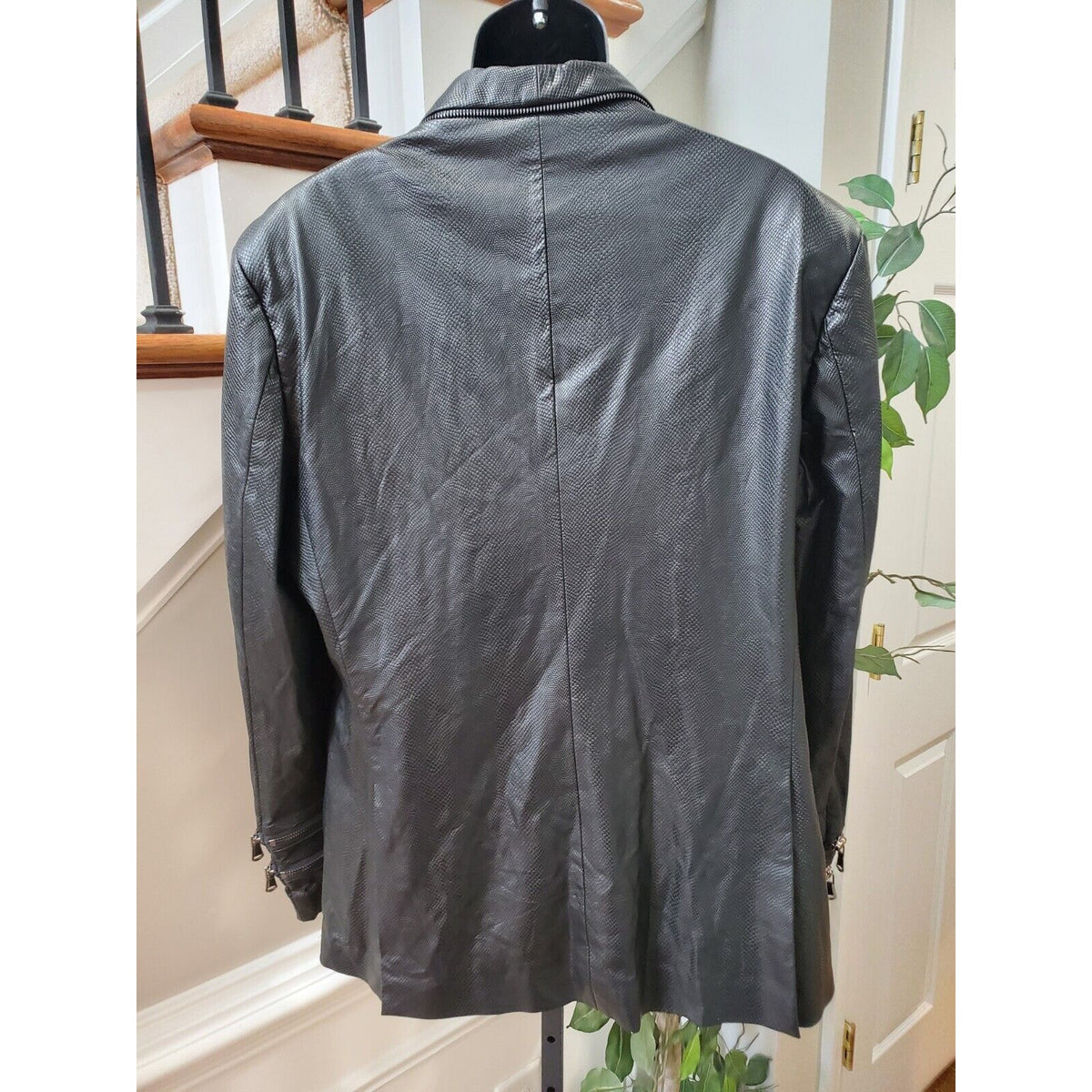 Biarelli Mens Black Snakeskin Leather Single Breasted Blazer Jacket Size Large