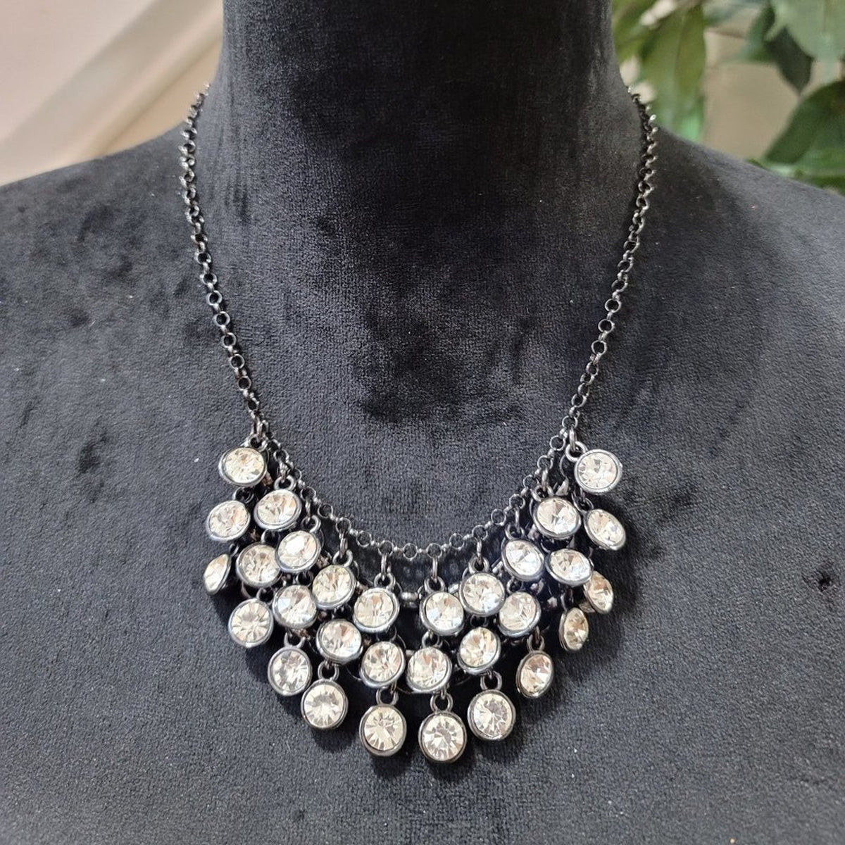 Women's Silver Tone Crystal Rhinestone Statement Stylish Multistrand Necklace