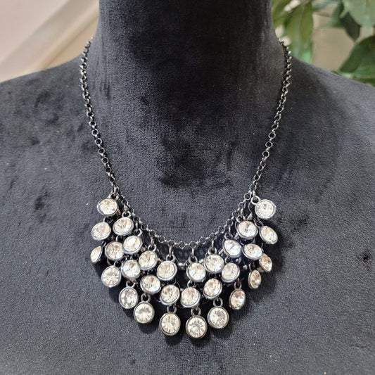 Women's Silver Tone Crystal Rhinestone Statement Stylish Multistrand Necklace