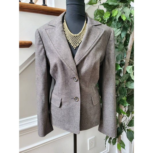 Ann Taylor Women's Brown Wool Long Sleeve Single Breasted Fitted Blazer Size 14