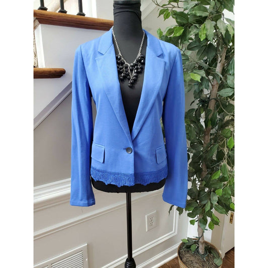 Lyyse Women's Blue Polyester Long Sleeve One Button Fitted Blazer Size Small