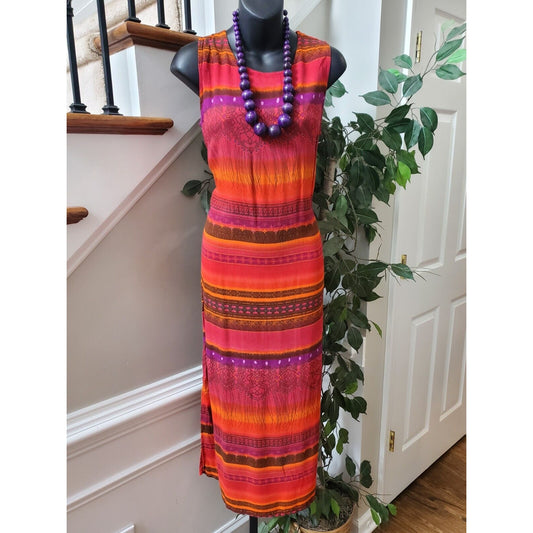 R & K Women's Multicolor Rayon Round Neck Sleeveless Casual Long Maxi Dress 6P