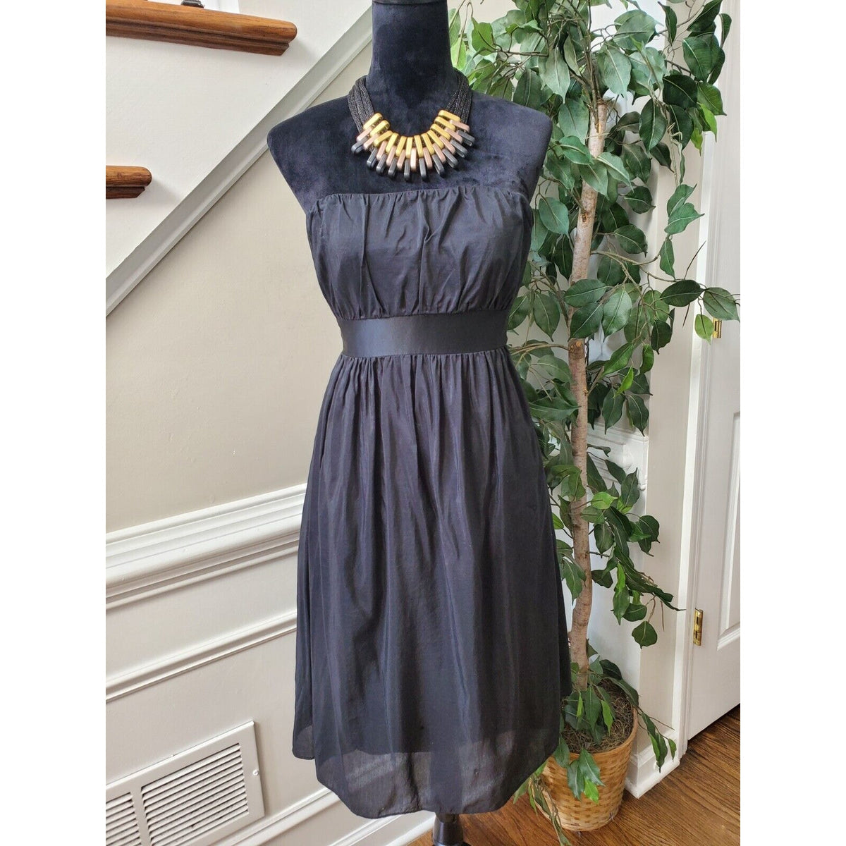 Gap Women's Black Solid Cotton Off The Shoulder Casual Knee Length Dress Size 12