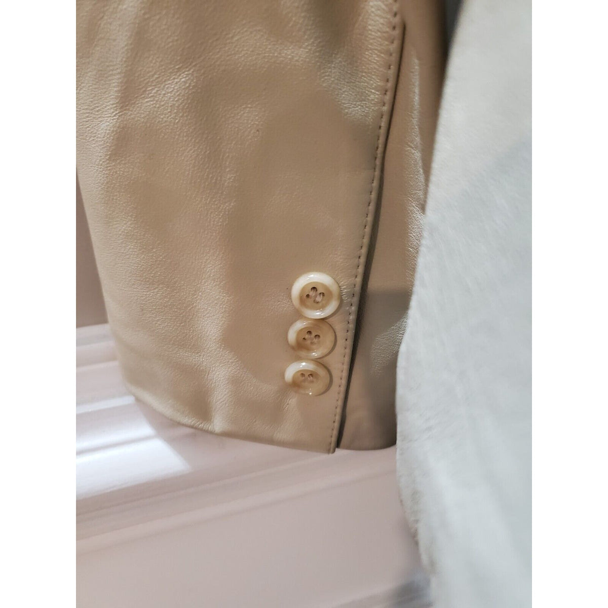 VTG First Avenue Beige Single Breasted One Button Leather Blazer Jacket Medium