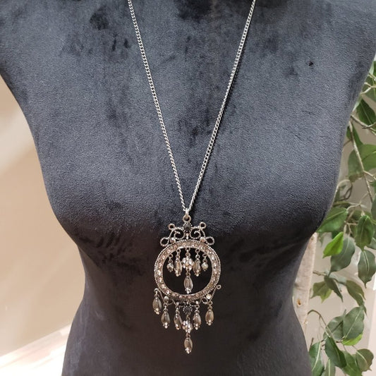 Womens Fashion Silver Boho Style Beaded Teardrop Pendant Necklace with Lobster