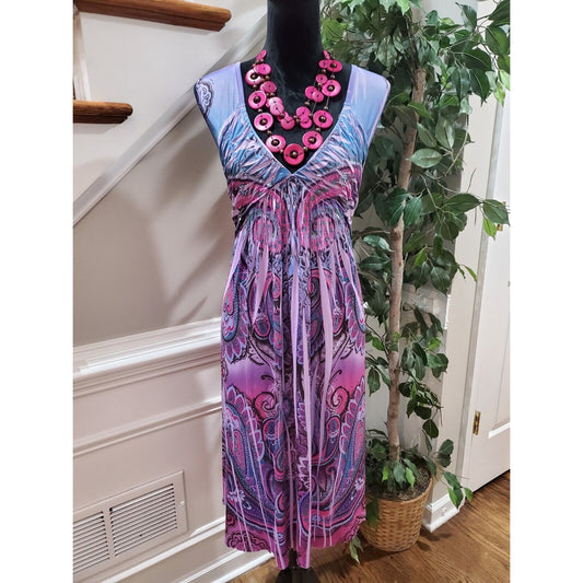Style & Co. Women Purple Paisley Polyester V-Neck Sleeveless Knee Length Dress L