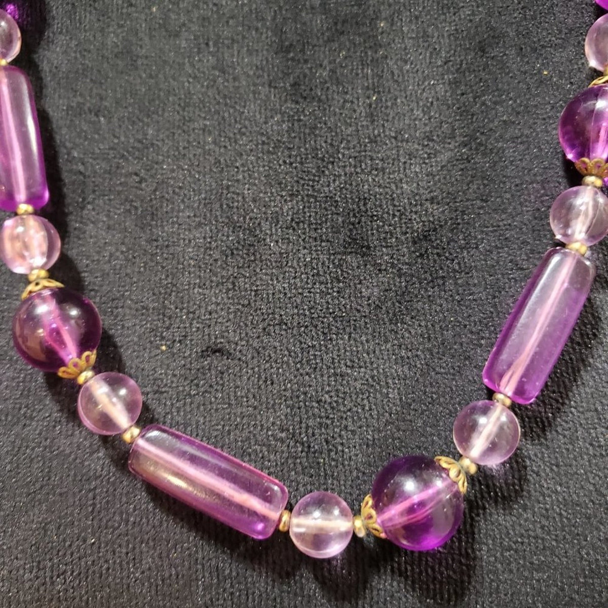 Womens Fashions Purple Round Amethyst Stone Collar Necklace with Lobster Clasp