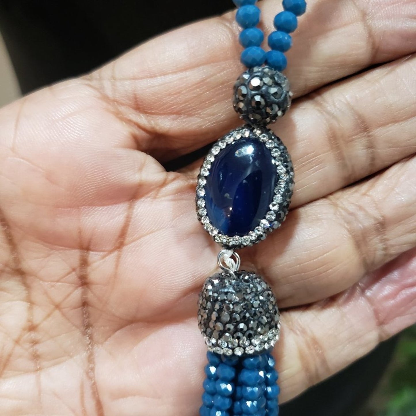 Womens Fashions Blue Rhinestone Beaded Pendant Teardrop Necklace Jewelry