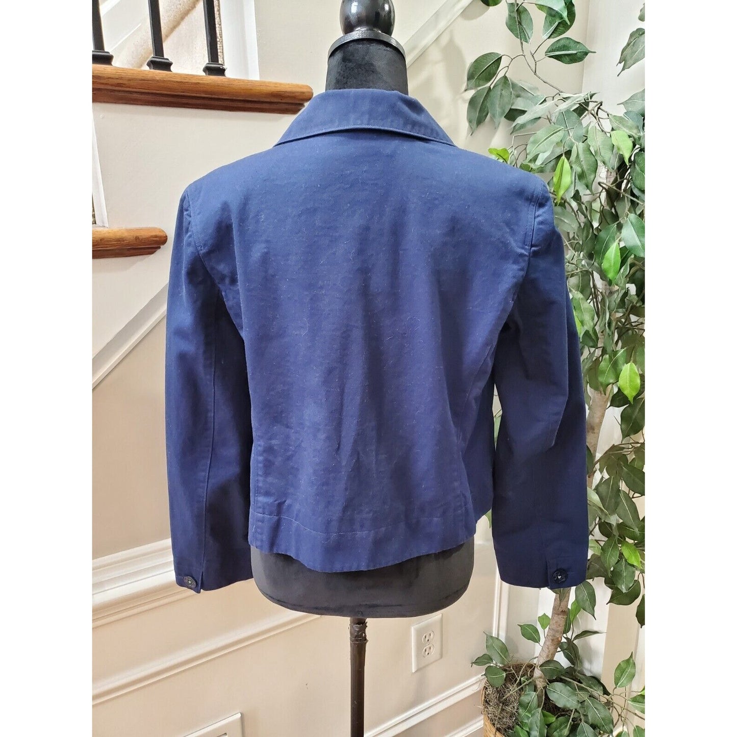 Isaac Mizrahi Women's Blue Cotton Double Breasted Long Sleeve Jacket Blazer 12