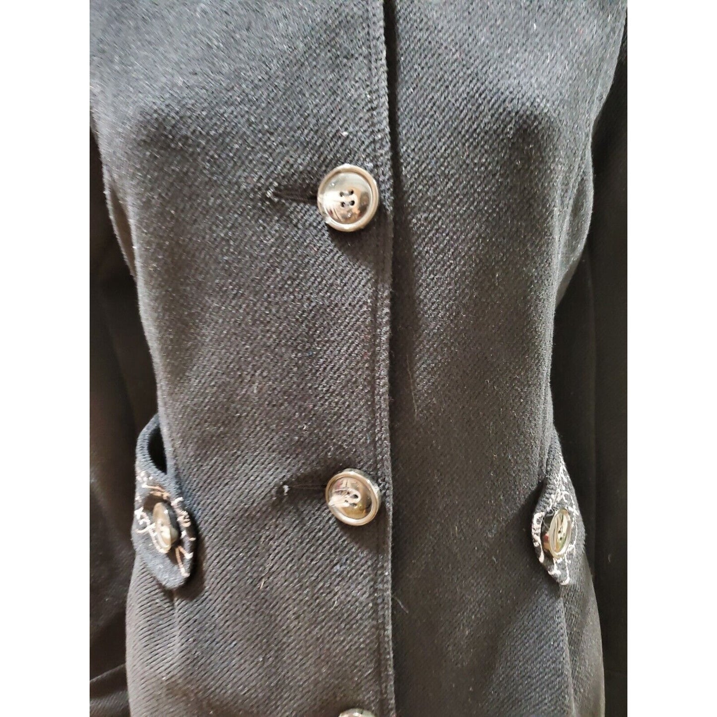 Green Dragon Paisley Embroidered Black Long Sleeve Buttons Front Casual Coat M