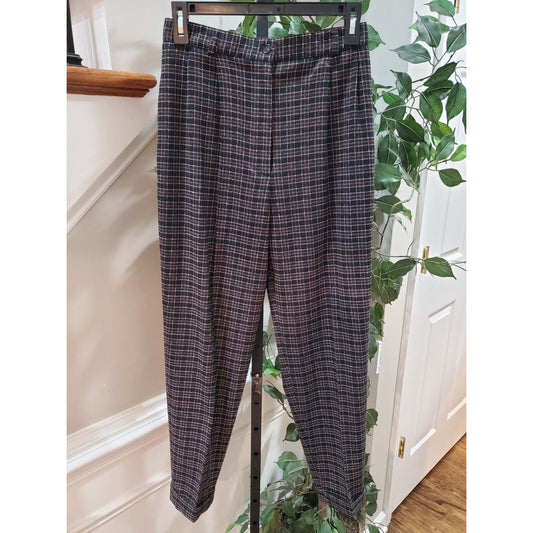 Talbots Women Multicolor Plaid Polyester Straight Leg Pleated Dress Pant Size 8P