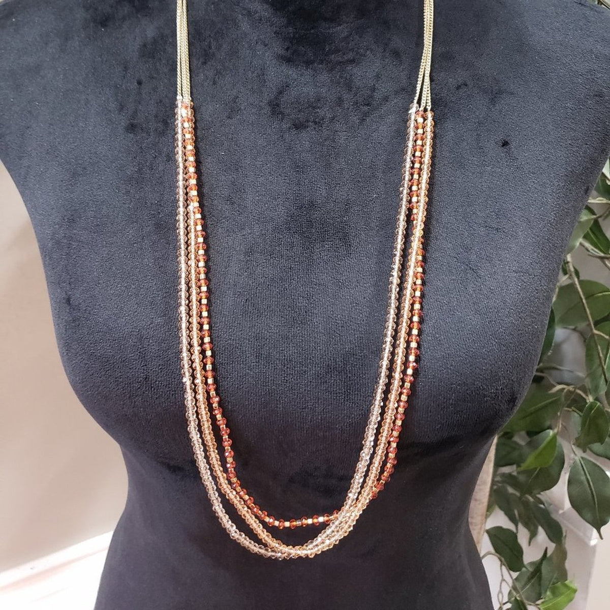 Womens Charming Charlie Elegant Brown Glass Beaded Multi Strand Necklace