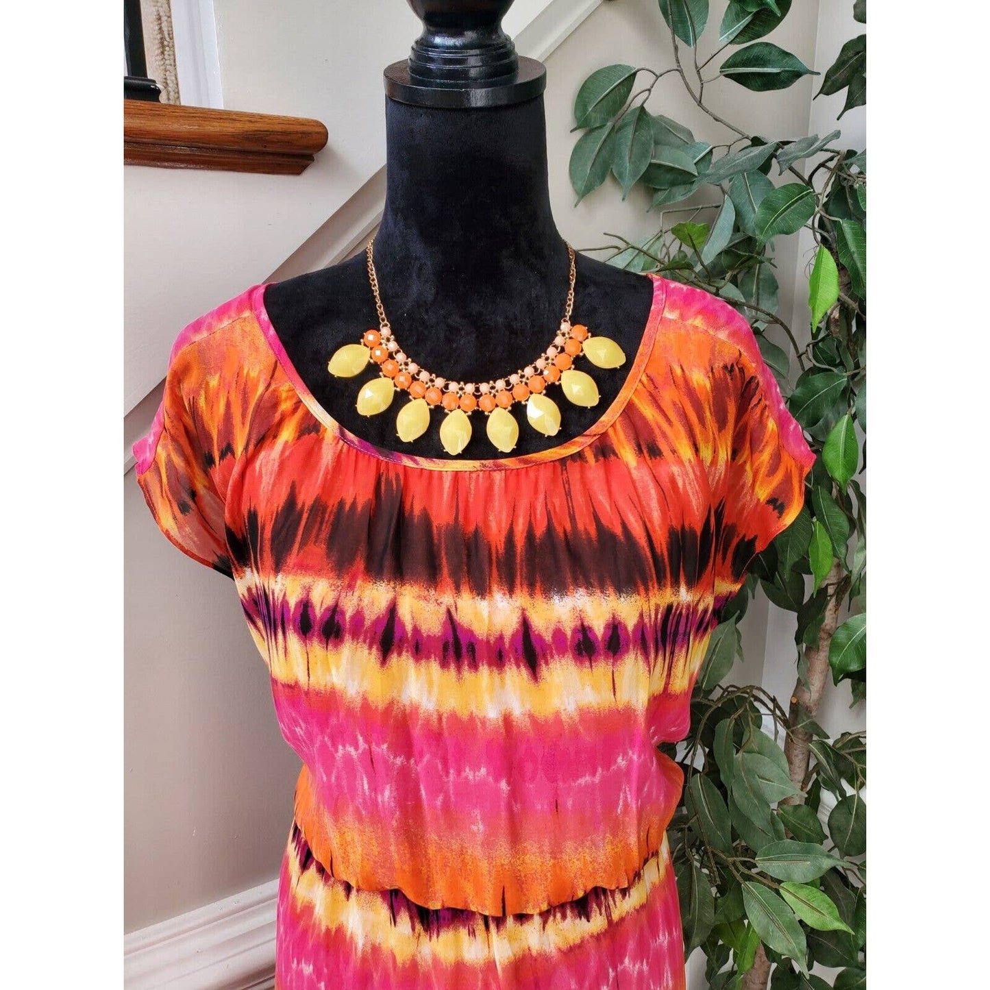 AGB Women Multicolor Polyester Round Neck Sleeveless Knee Length Dress Size 12