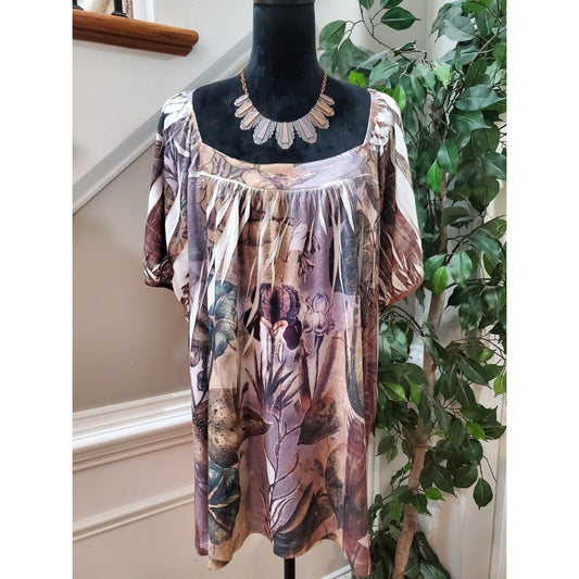 New Directions Women Floral Polyester Square Neck Half Sleeve Casual Blouse 3X
