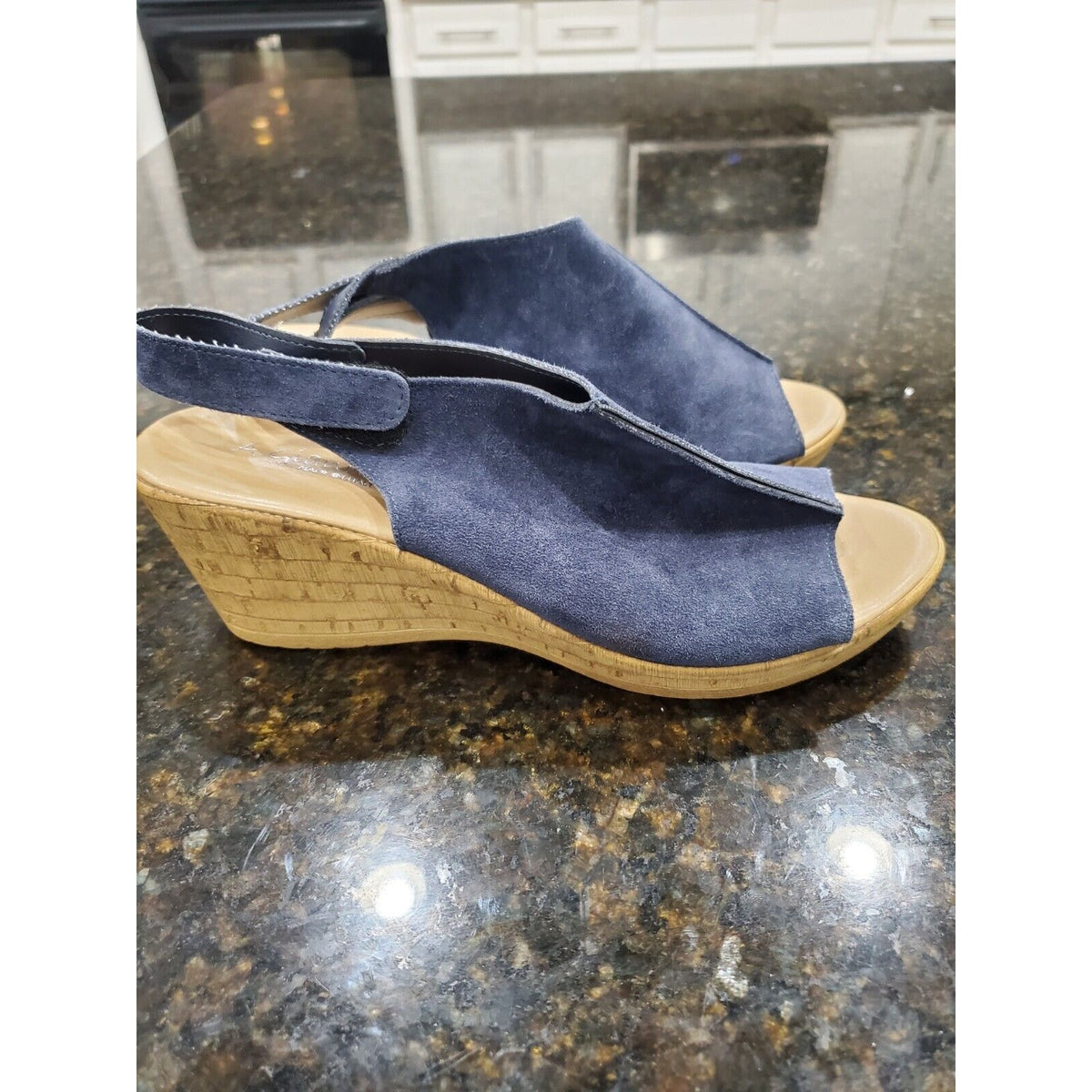 A Giannetti Women's Shoes Sandals Wedge Size 9 Blue Suede Open Toe Sling Back