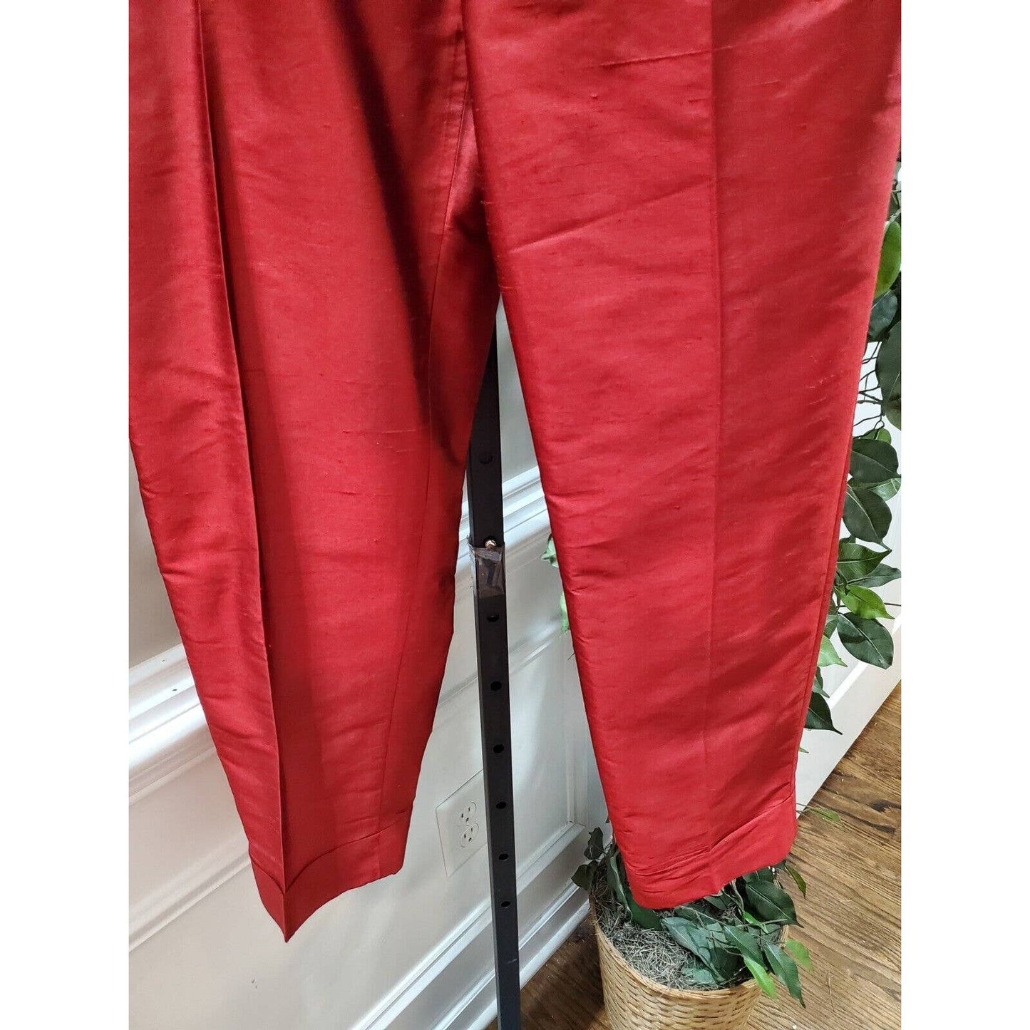 Gianni Women's Red Silk High Rise Straight Fit Trouser Casual Pant Size 12