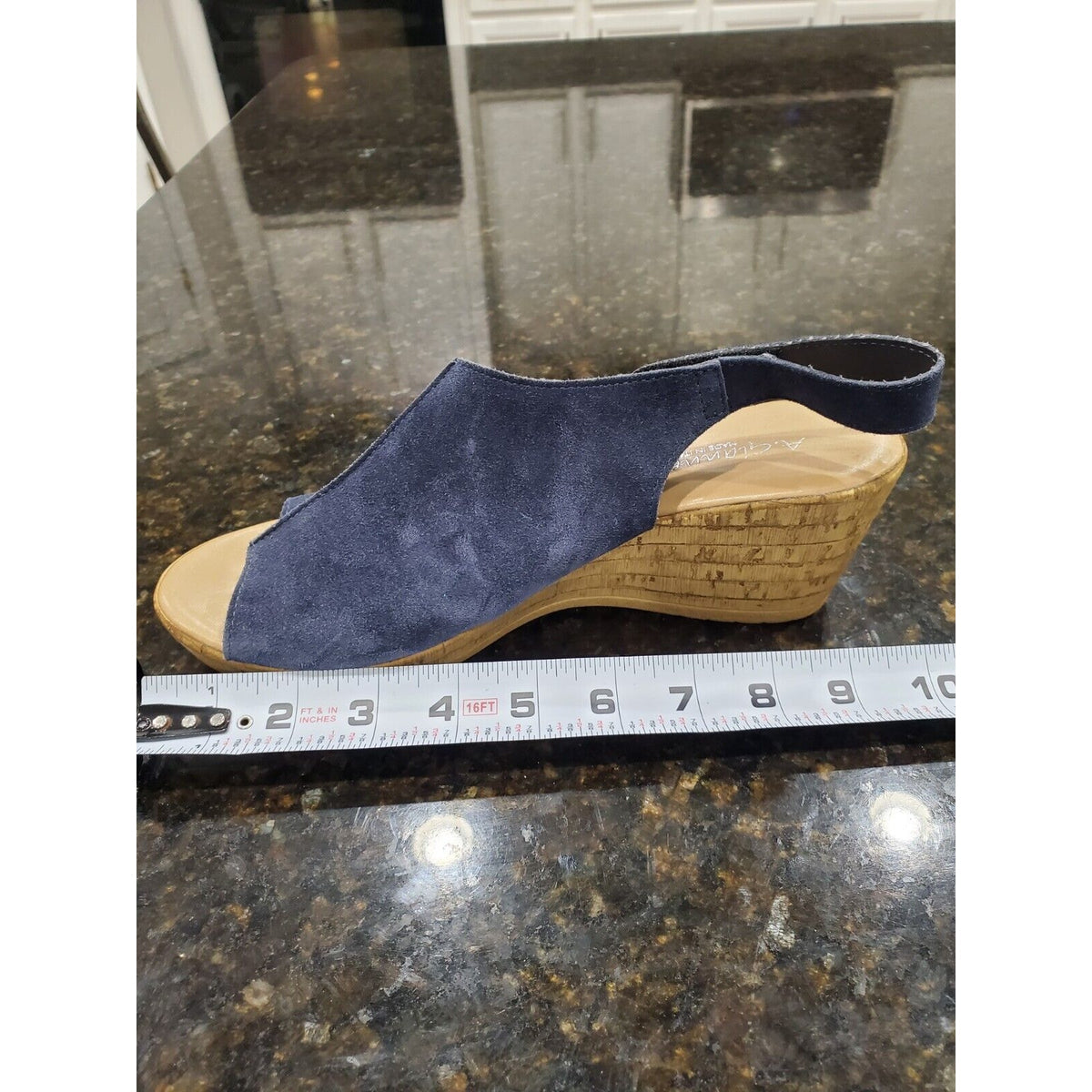 A Giannetti Women's Shoes Sandals Wedge Size 9 Blue Suede Open Toe Sling Back