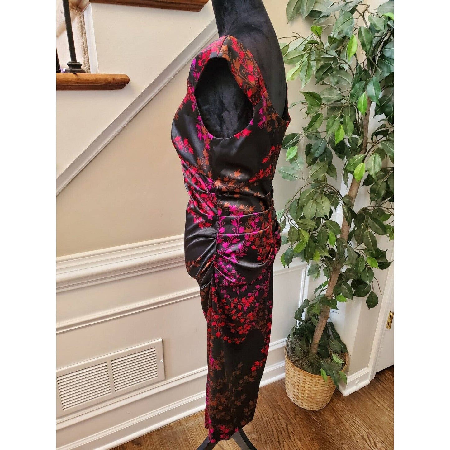 London Style Women Floral Polyester Square Neck Sleeveless Knee Length Dress 12